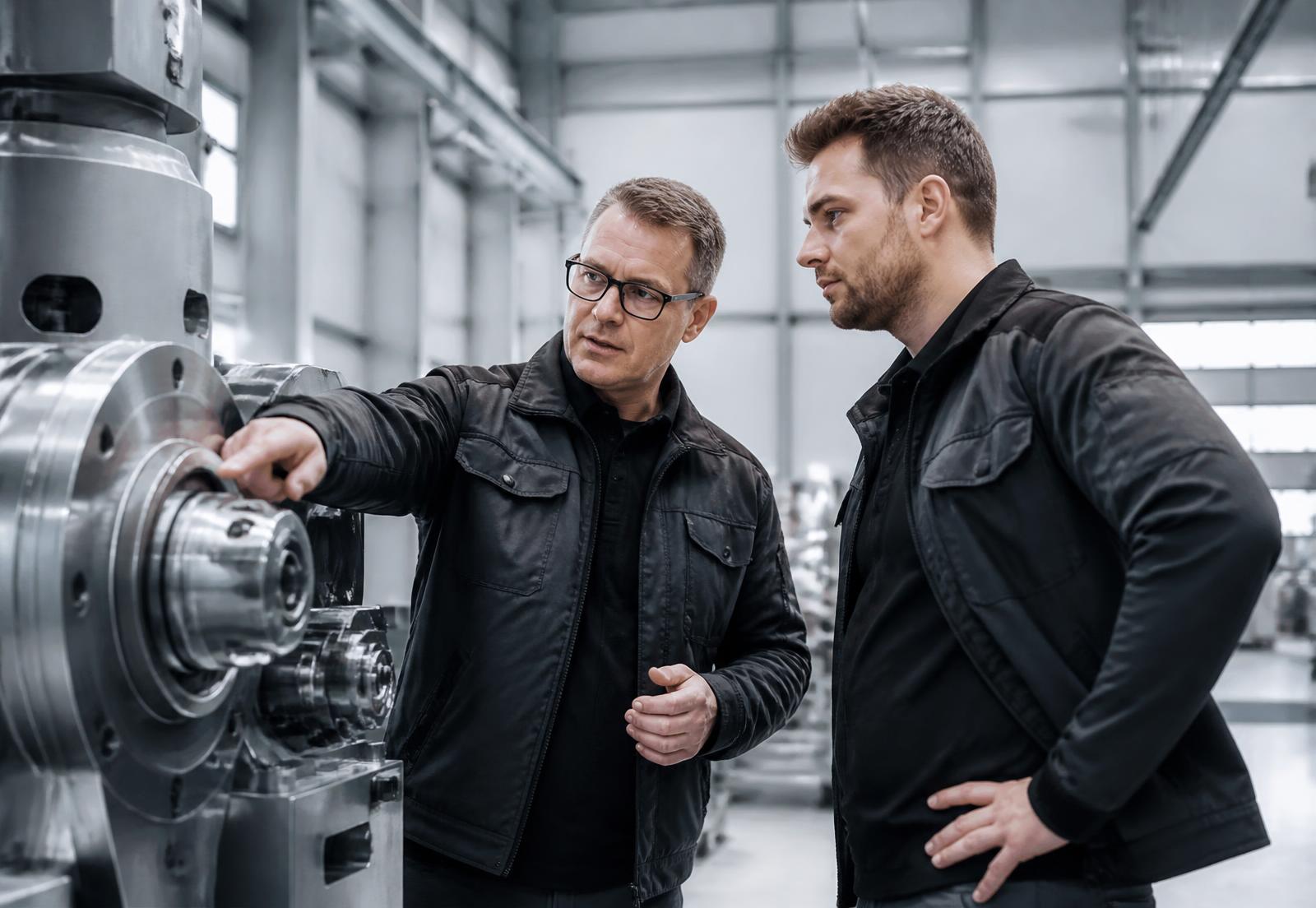 Engineers working together in a modern German industrial workplace