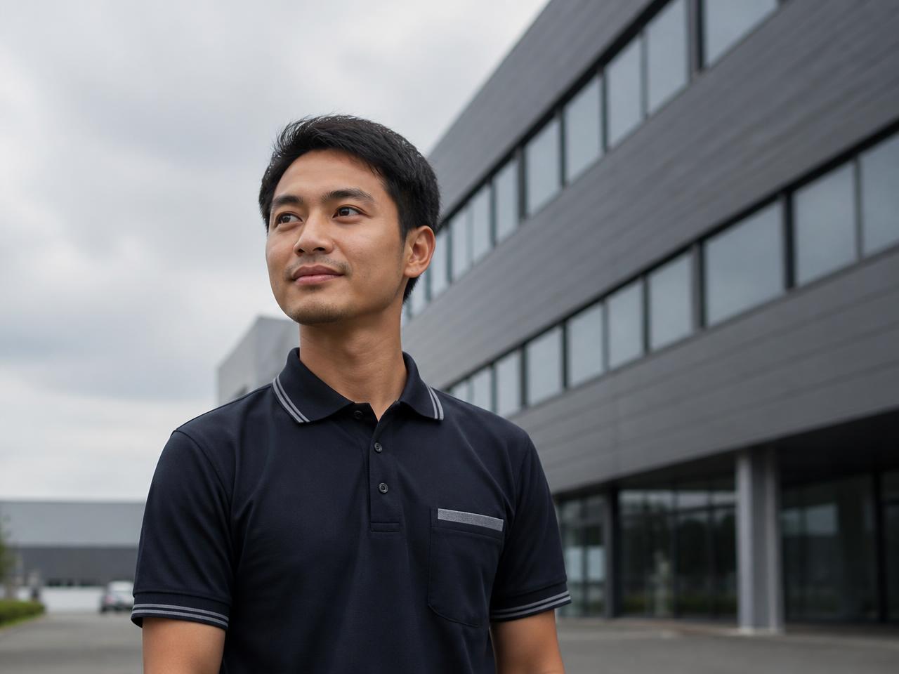 Aditya outside the German engineering company where he now works